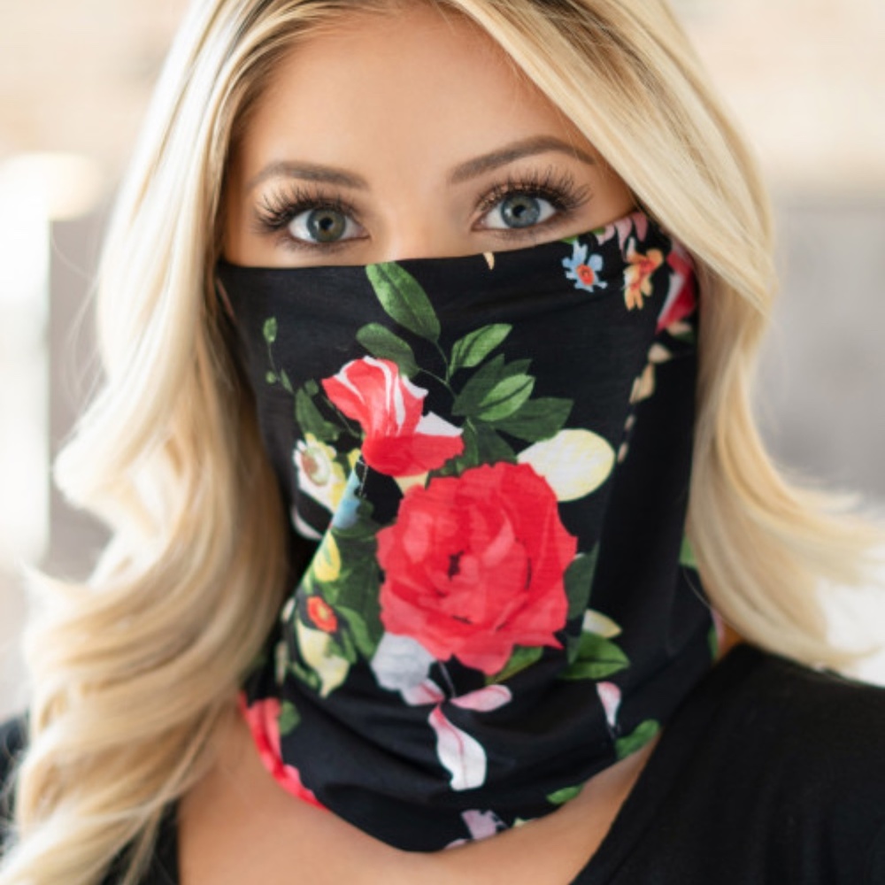 Black & Red floral print face mask